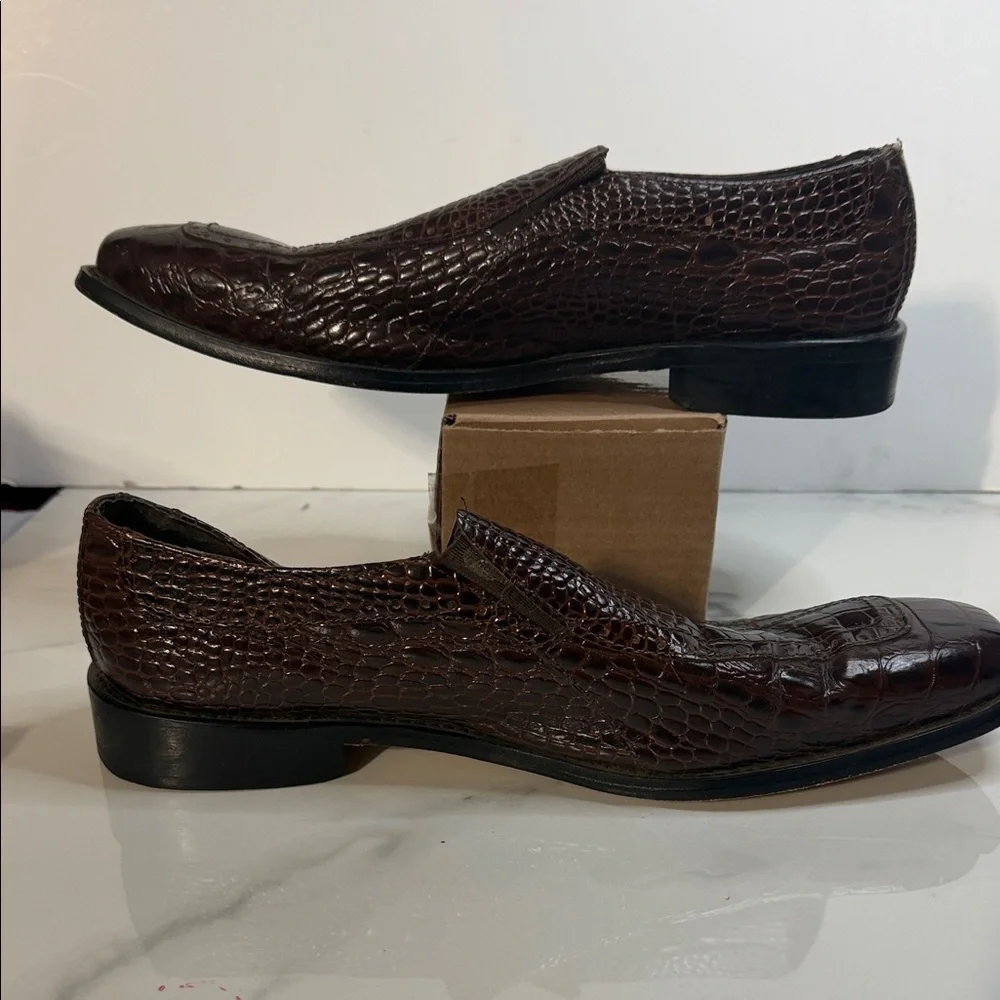 STACY ADAMS 24996 GALINDO MENS SLIP ON BROWN LEATHER CROCODILE PRINT US 12 - Picture 5 of 5